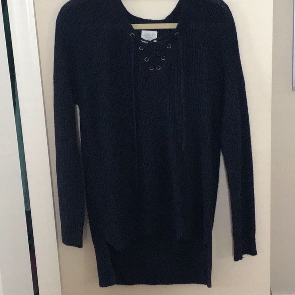 Sienna Sky | Navy Blue Lace Up Cotton Sweater